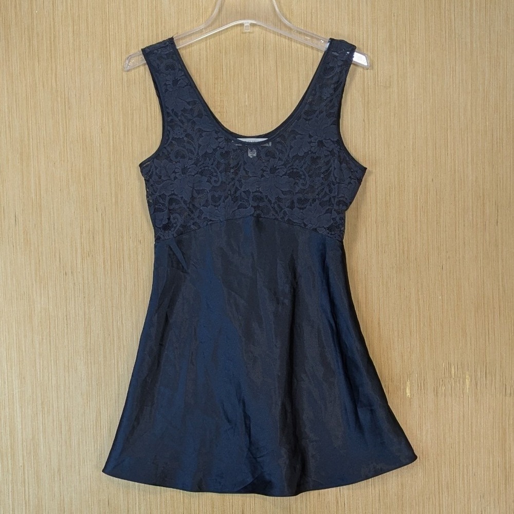 Victorias Secret Lace Bodice Satin Sleep Dress Nightgown Size S Black Romantic